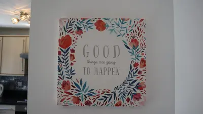 a sign on a kitchen door with the words good things were very to happen at Urban Escape Glasgow Green Free Parking 20min walk to City Center in Glasgow