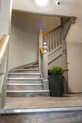 a staircase in a house with a potted plant at MONO Suites NEW TOWN in Edinburgh
