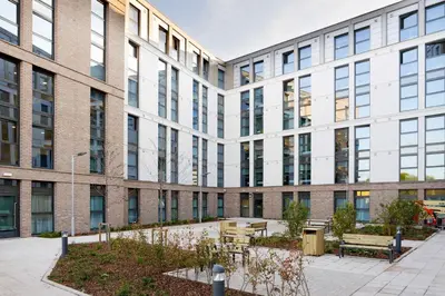 an exterior view of a large brick building at Argyl - Westfield Summer Budget Accommodation, Adults Only in Edinburgh