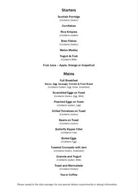 a page of a document with the names of different departments at Loch Awe Hotel in Dalmally