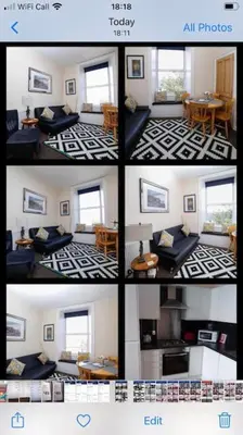 a collage of four pictures of a living room at Central 3 bedrooms apartment for upto 6 in Edinburgh