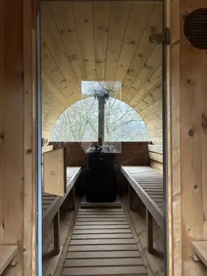 an inside view of the inside of a sauna at Morenish Mews Kenmore Cottage in Morenish