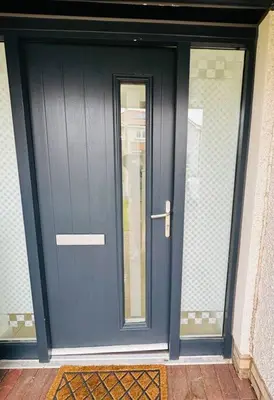a blue front door of a house at 5 Bedroom detached House near Edinburgh Airport, City center and Murrayfield Stadium in East Calder