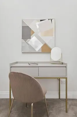 a desk with a chair and a mirror at (G5) Grand 1 bed Blythswood Apartment in Glasgow