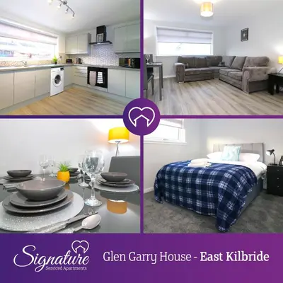 a collage of photos of a kitchen and a living room at Signature - Glen Garry House in East Kilbride
