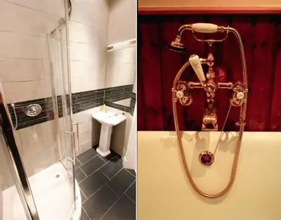 a bathroom with a shower and a sink at Edlets - Frederick Street Apartment in Edinburgh