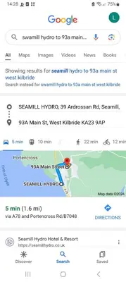 a screenshot of a cell phone with the google mapsuggest at Couple's Retreat-West Kilbride in Seamill