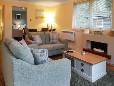 a living room with two couches and a fireplace at Leven Lodge 2 - Uk46044 in Balloch