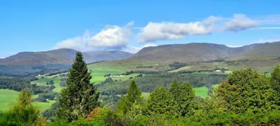 a view of a valley with mountains and trees at Bank Place in Crieff