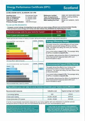 a screenshot of a document with the energy performance certificate efrov at Signature - Belvidere House in Glasgow