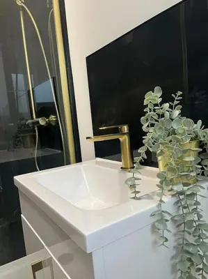 a bathroom with a sink and a faucet and a plant at Albert House in Airdrie