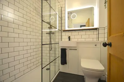 a bathroom with a toilet and a sink and a mirror at The Gate Lodge in Helensburgh