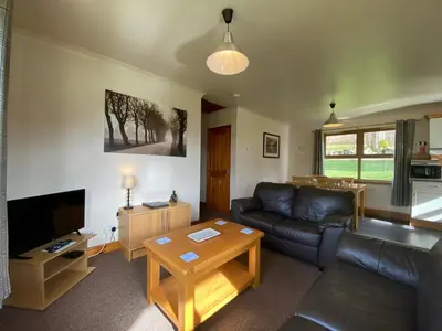 a living room with a couch and a table at Bracken Lodges, Loch Tay, Linnie Lodge in Aberfeldy