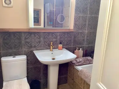 a bathroom with a sink and a toilet at Holmlea Cottage in Moffat
