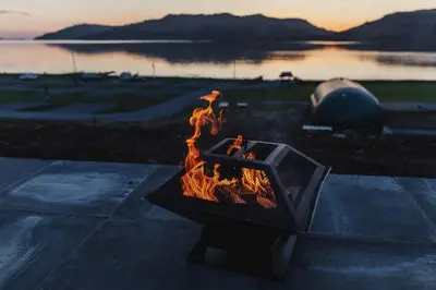 a fire pit sitting on top of a table at Port Nan Gael Pods in Pennyghael