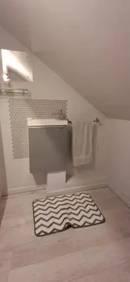 a bathroom with a sink and a rug on the floor at Mini hotel with home facilities in Hamilton West in High Blantyre