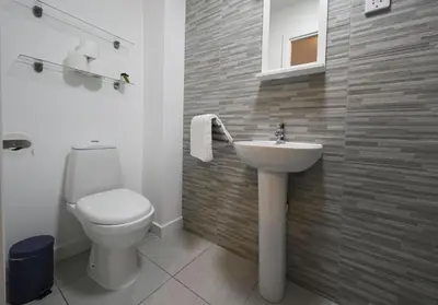 a bathroom with a toilet and a sink at Jura Apartment in Oban