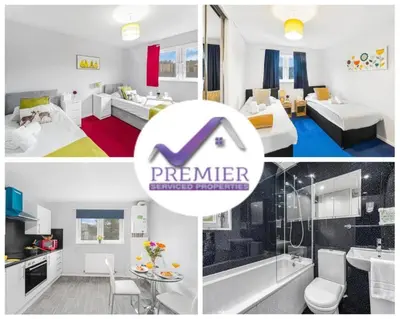 a collage of pictures of a hotel room at PREMIER - Maryhill Apartment in Glasgow