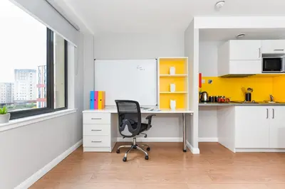 an office with a desk and a chair in a room at Student Only Merchant Studios in Glasgow in Glasgow