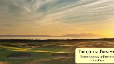 a view of a golf course with the air risk championship sign at Longbank Luxury Lets in Ayr