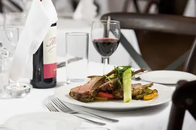 a plate of food and a glass of wine on a table at The Inveraray Inn, BW Signature Collection in Inveraray