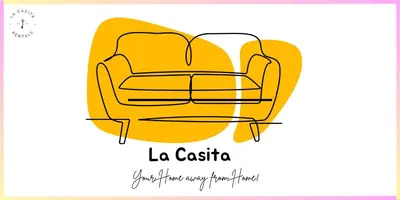 a drawing of a yellow chair with the words la casita at La Casita, Quarry - 2 bedroom Entire Apartment with Free Parking in Glasgow