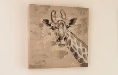a painting of a giraffe on a wall at Bright & Modern Flat in Edinburgh