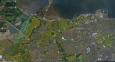 a map of a city with roads and buildings at Silverknowes Silver room sleeps 4 with private shower in Edinburgh