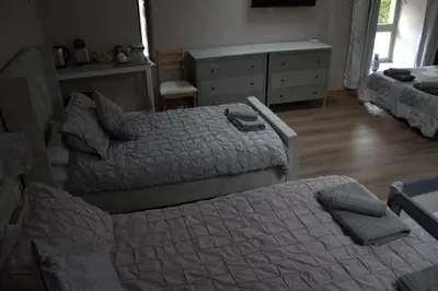 a bedroom with two beds and a dresser at The Old Mill Bed & Breakfast in Biggar