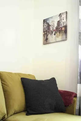 a black pillow sitting on top of a couch at Blackness Apartment in Linlithgow