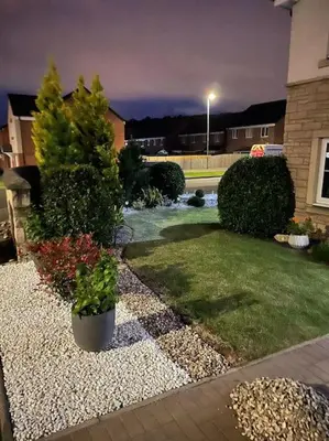 a garden with plants in a yard at night at Entire 4 bed perfect family home in Glasgow in Nitshill