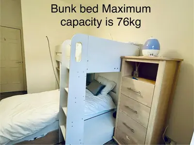 a bunk bed maximum capacity is in a bedroom at 2B apartment near Glasgow SEC, OVO Hydro & city centre in Glasgow