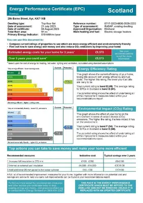 a screenshot of the emergency performance certificate efrov document at townhouse apartments in Ayr