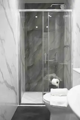 a bathroom with a shower and a toilet and a sink at Braelochan Stay in Balloch
