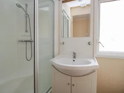 a bathroom with a sink and a shower at Birch in Denny