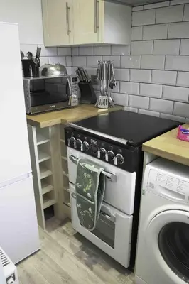 a kitchen with a stove and a dishwasher at Strath Apartment in Strathaven