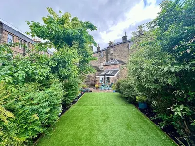 an image of a garden in front of a house at Stylish Murrayfield sanctuary in Edinburgh