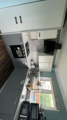 an overhead view of a kitchen with a window at Glasgow Central guest house free parking in Govan