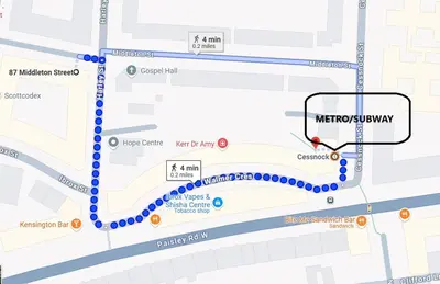 a map of melbourne with the melbourne melbourne station at Newly Furnished Flat 4 Minutes Walk To Metro in Glasgow
