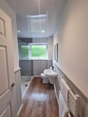 a bathroom with a toilet and a sink and a shower at Inveruglas Farm Cottage in Arrochar