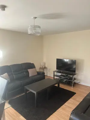 a living room with a couch and a flat screen tv at Riverview Retreat Shawlands in Mansewood