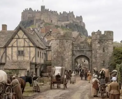 an old picture of a castle with a group of people at The Gardners apartment in City centre with parking in Edinburgh