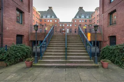 a set of stairs in front of a brick building at The Maltings in Edinburgh