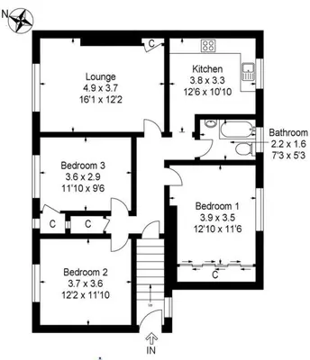 a floor plan of a house at Spacious 3 bed flat- Free parking Edinburgh & Fife in Inverkeithing