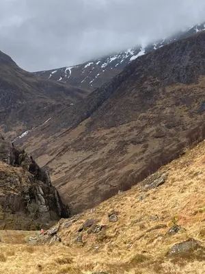 a view of a mountain with snow covered mountains at The Old Shed in Benderloch