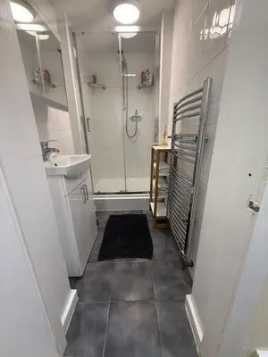a bathroom with a shower and a sink at Flat in Central Edinburgh Old town in Edinburgh