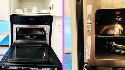 a kitchen with an oven with its door open at Ground Floor Entire Apartment Self Checkin in Crossgates