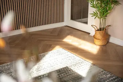 a hallway with a door and a rug and a plant at Spacious 3 Bed Home in Glasgow City With Free Parking in Glasgow