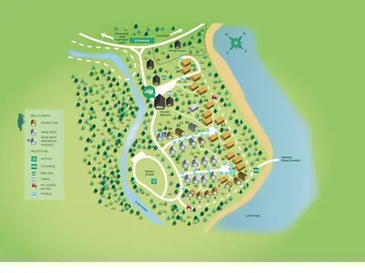 a map of a park with buildings and trees at Ardgartan Argyll Cabins - Forest Holidays in Arrochar