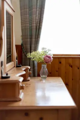 a vase of flowers on a counter in a bathroom at Holiday Home Doonans Cottage by Interhome in Straiton